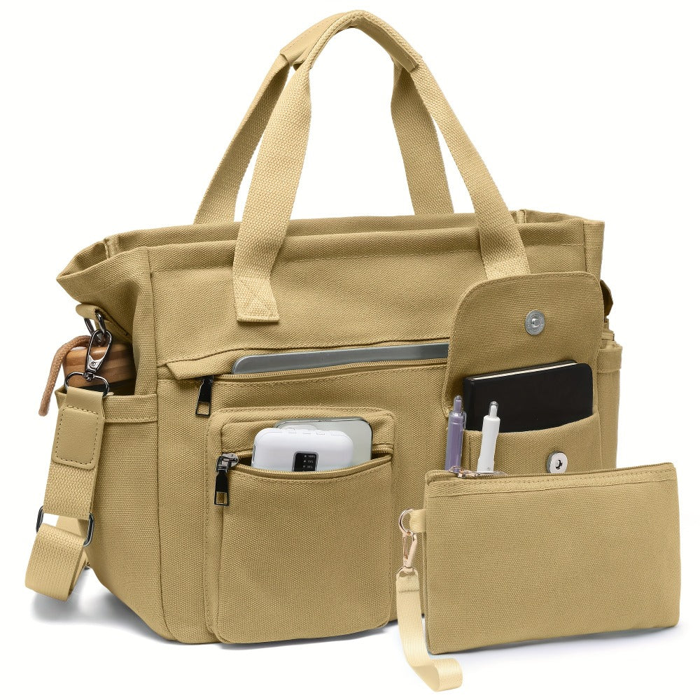 2pcs Set: Women's Large Canvas Tote Bag, Perfect as a Laptop Bag, Crossbody Shoulder Bag, Hobo Messenger Bag, Handbag, Travel Bag, Gym Tote Work Travel