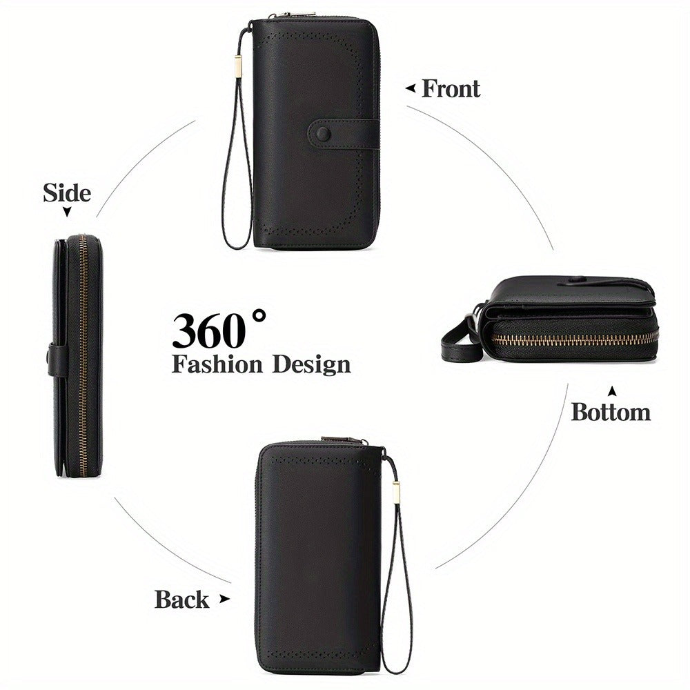 Wallets for Women, RFID Blocking Large Capacity Wristlet Clutch with 45 Card Slots & Zipper Pocket, Detachable Strap Handbag, Gift for Office Workers & Travelers