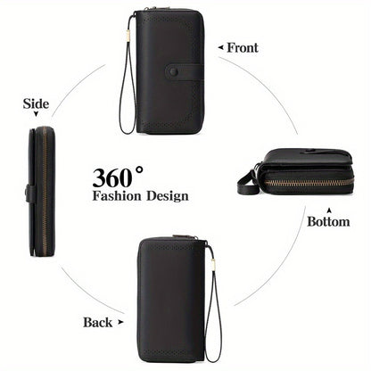 Wallets for Women, RFID Blocking Large Capacity Wristlet Clutch with 45 Card Slots & Zipper Pocket, Detachable Strap Handbag, Gift for Office Workers & Travelers