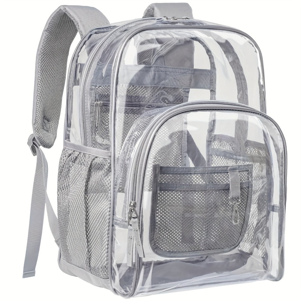 Heavy-Duty Clear Backpack - Large Transparent Backpack with Front Zipper Compartment & Side Pocket, Heavy-Duty PVC School Backpack, Bookbag for College, Travel, Work - Easy Visibility & Secure Zipper Closure, Backpack for Travel, College Student Bag, Rein