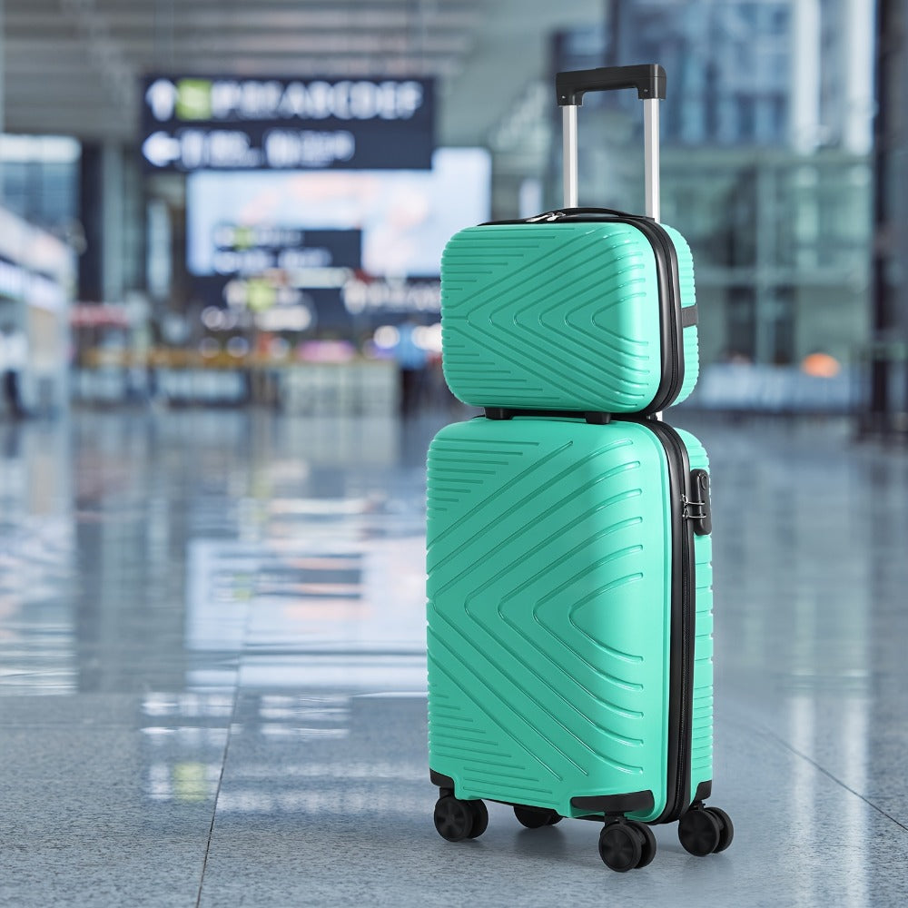 Rolling Luggage Suitcase Set Of 2 With Durable ABS Material, 20in Lightweight Boarding Box +14in Cosmetic Case, Checked Suitcase With Spinner Wheels & Aluminum Alloy Handle For Travel, Business Trips, School Season