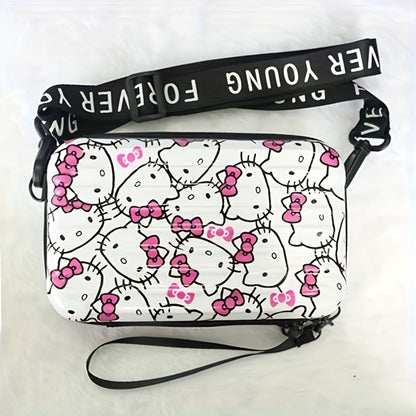 Cute KT Mini Hard Shell Suitcase Bag - Cosmetics Case, Detachable Grip Rope, Shoulder Strap, Mini Cross Body Bag