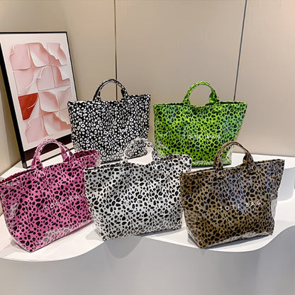 Women's Leopard Print Tote Bag, Double-layer Fabric, Classic Solid-color Handbag, PVC Fashion Bag, Stylish Large-capacity Tote Beach Bag, Portable Seaside Vacation Organizer, Travel Toiletry Bag, Pool Swimming Bag, Commuting Tote
