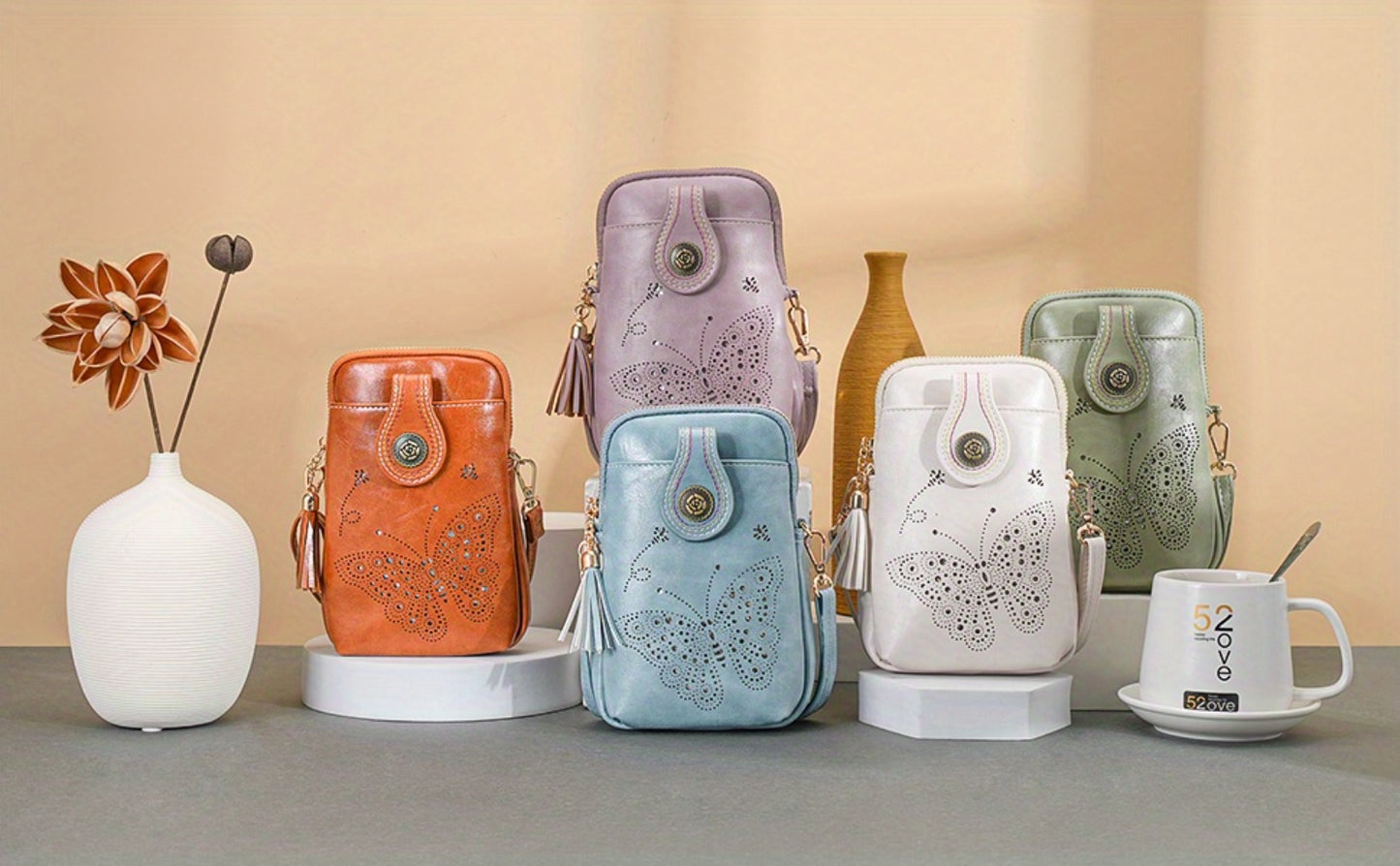 Small Crossbody Bags For Women | Lightweight Mini Cute Cell Phone Purse With Tassel Shining Butterfly, Zipper Closure, Lining, Animal Print For Mom Gift Essential