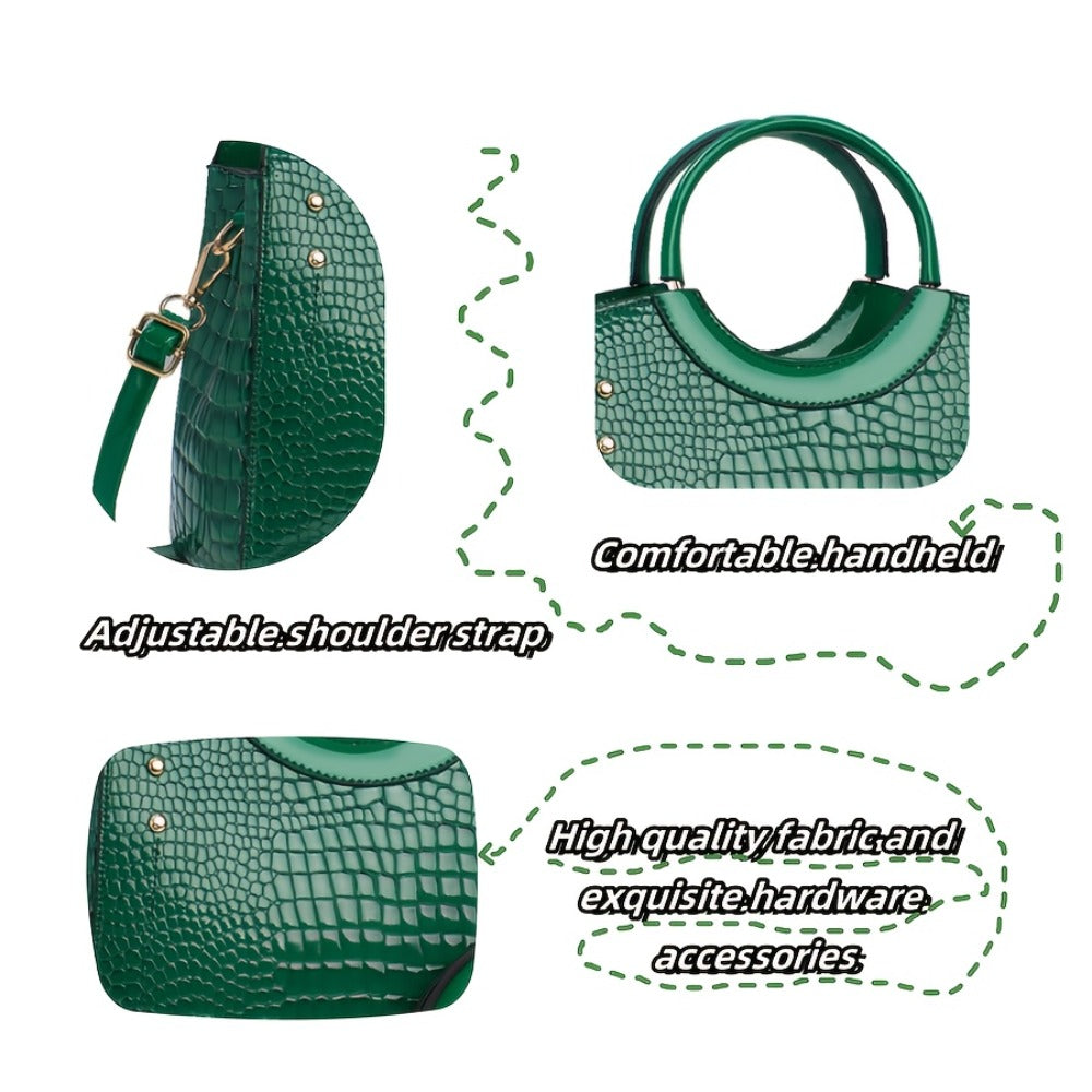 Large Volume Shiny Mother-Tote Bag Stylish with Crocodile Print