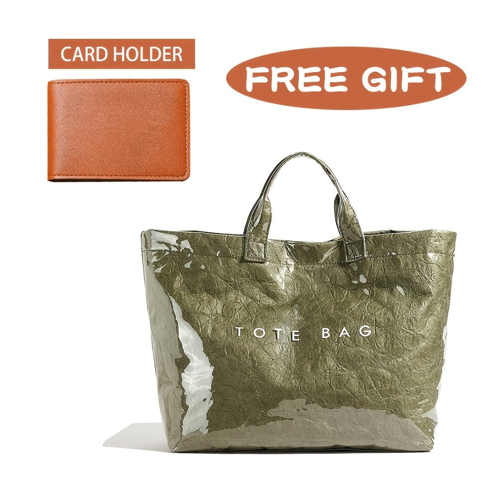 PVC Tote Bag for Women Large Plastic Tote Bag for Work Letter Print Hobo Bag Kraft Paper Work Handbags Purses Beach Vacation Tote Bag