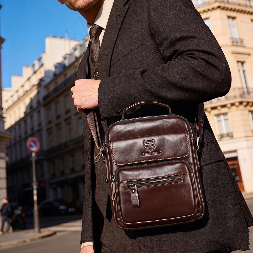 LEBULLBRO 100% Genuine Leather Men's Top Layer Cowhide Small Sling Bags, Shoulder Bags Crossbody Pouch Handbag