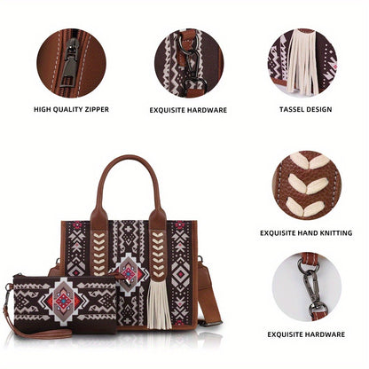 Bohe Bag for Women Travel Handbag Bohemian Tote Bag Vintage Purses and Handbags Men's Underarm Bag with Crossbody bag Braided rope Bag Weekend Bag Large Capacity Western Purse Stylish Casual bag with handbag