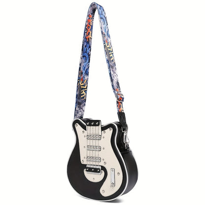 Distinctive Creative Y2K Hot American Style  Guitar Shaped Bag Beth Guitar Shaped Bag Shoulder Bag Crossbody Bag Fashionable Chain Rivet Decoration Color Contrast Wide Shoulder Strap Women's Bag Street Unisex Bag