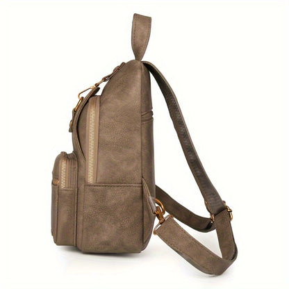 Classic Chic PU Backpack for Ladies - Adjustable Straps, Zip Fastening, Various Pockets, Trendy Shoulder & Crossbody , Chest , Casual Daily Use | Sturdy Zip Closure for Travel And Shopping (Available in Black/Brown/Khaki)
