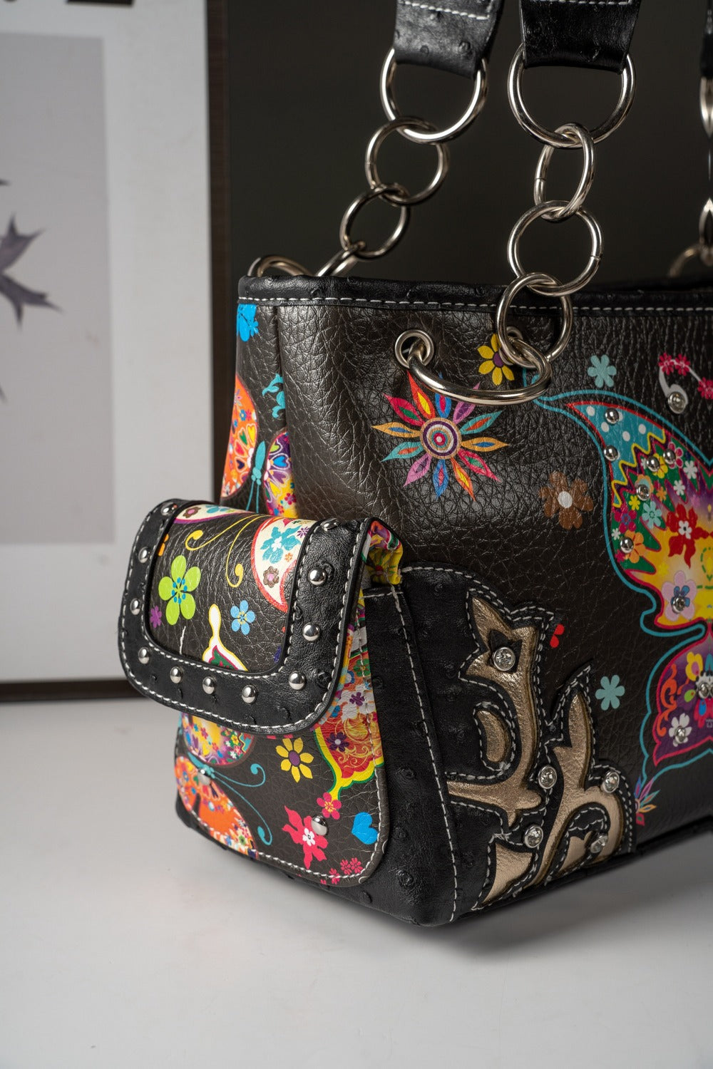 Butterfly Flower Western Hidden Spring Handbag, Country Tote Bag, Women's Shoulder Bag and Wallet Set, Ideal Christmas Gift