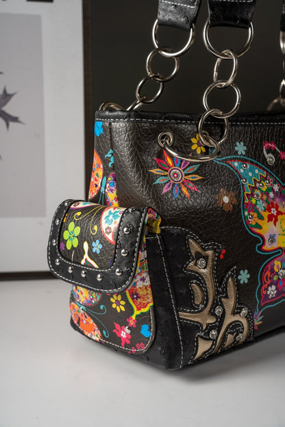 Butterfly Flower Western Hidden Spring Handbag, Country Tote Bag, Women's Shoulder Bag and Wallet Set, Ideal Christmas Gift