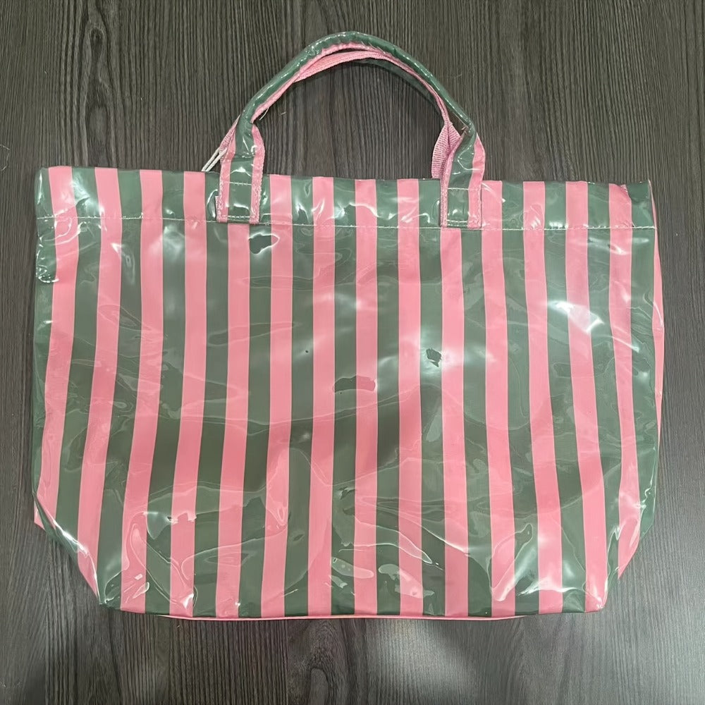 Striped Tote Bag Large Capacity Lightweight Handbag with Vertical and Horizontal Stripes | Multi Functional Commuter Travel Bag Suitable for Shopping Fashionable and Casual Handheld Shoulder Bag Zippered Closure