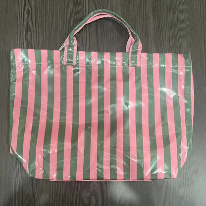 Striped Tote Bag Large Capacity Lightweight Handbag with Vertical and Horizontal Stripes | Multi Functional Commuter Travel Bag Suitable for Shopping Fashionable and Casual Handheld Shoulder Bag Zippered Closure