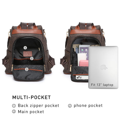 MKP COLLECTION 2pcs Set Women's Fashion Anti-Theft Rucksack & Shoulder Bag Multifunctional Travel Purse