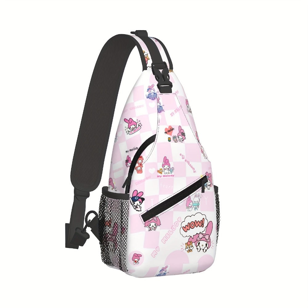 Hello Kitty Sling Backpack For Women - Casual Geometric Crossbody With Cartoon Theme, Lightweight With Adjustable Strap, Zipper Closure, Nylon Lining, Positioning Printing Waist Pack, Travel Backpack For Men Laptop Bag