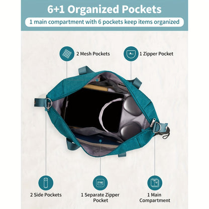 Large Travel Duffle Bag Compatible for Business Trips, Gym & Airplane Carry-On with Wet/Dry Shoe Compartment, Laptop Pocket & Detachable Strap - Heavy-Duty Gym Bag,, Shoe Section & Tech Pocket Organization