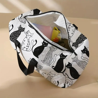 Chic Cat Print Large Capacity Travel Bag with Diamond Grid Design - Versatile Overnight & Yoga Tote, Portable Crossbody with Shoe Compartment - Perfect for Daily Use, Work, Or Travel, Gift for Your Friends