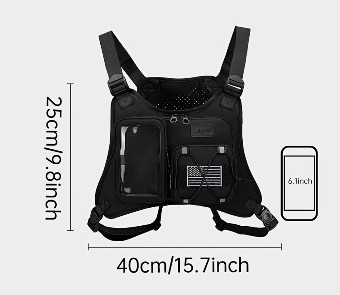 Men' & Women' Running Vest Bag with Built-in Phone Holder & Chest Pack - Hands-Free Workout Carrier Suitable for Cycling, Hiking, Travel, Motorcycle Accessories, Zipper Closure, Phone Mount for Smartphones, Outdoor Sports Gear