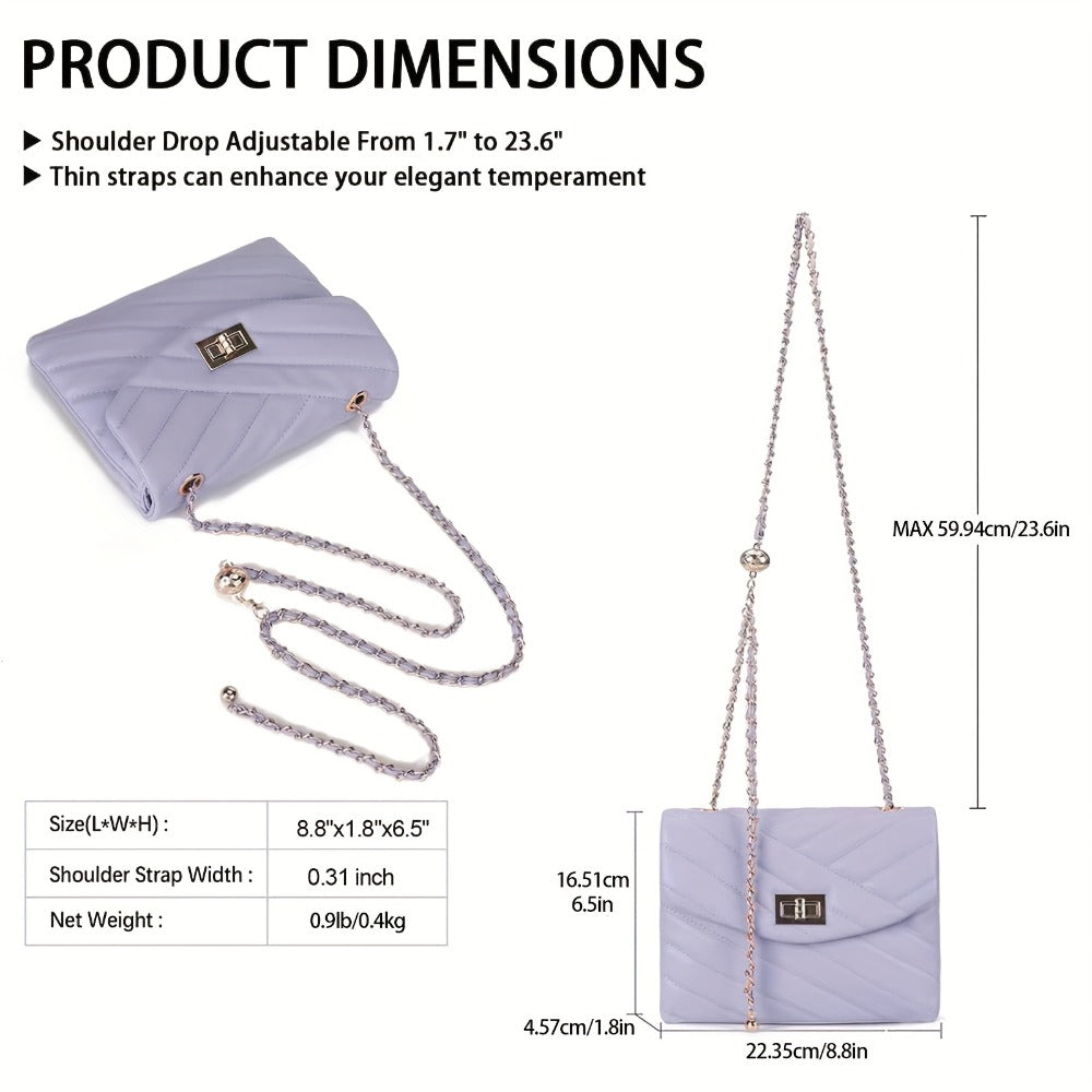 New Fashion Diamond Lattice Soft Chain Bag, Leisure And Easy with Pure Color PU Ladies Daily Travel Crossbody Bag