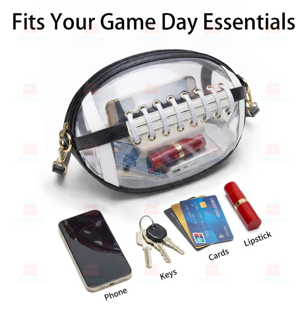 2026 New Stadium Approved Clear PVC Crossbody Bag Ideal For Concerts, Sports, And Outdoor Events Durable And Easy To Clean Features Front Zipper Pocket And Mesh Side Pockets.