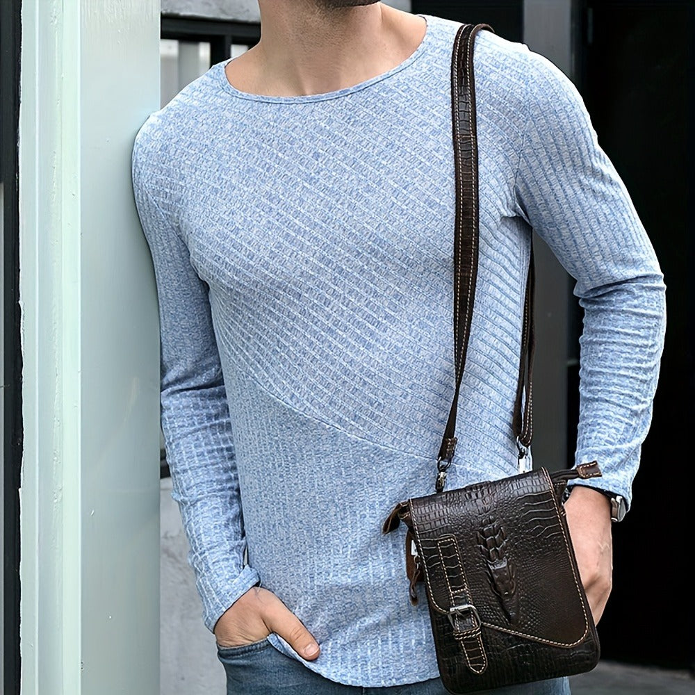 1pc Crocodile Pattern Men's Genuine Leather Messenger Bag Cow Genuine Leather Shoulder Bag Retro Multi-Functional Messenger Bag