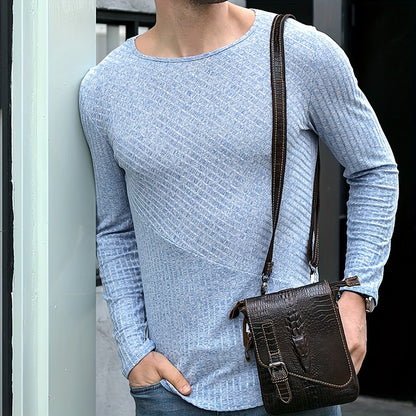 1pc Crocodile Pattern Men's Genuine Leather Messenger Bag Cow Genuine Leather Shoulder Bag Retro Multi-Functional Messenger Bag