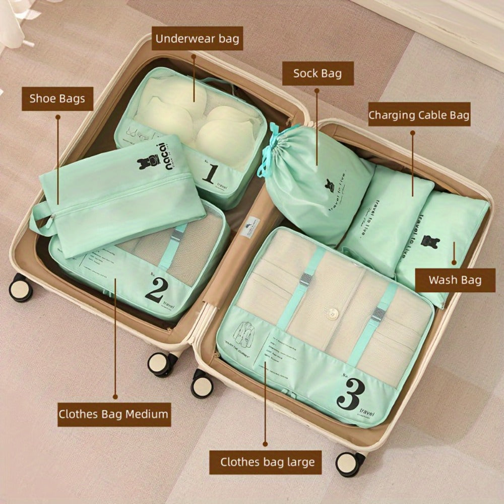 Large Capacity Travel Organizer Set - Nylon Storage Bag Set For Clothes, Pants, Shoes, Socks - Vacation Style, Portable Duffel Bag - For Travelers & Frequent Flyers - Perfect for Organizing Luggage