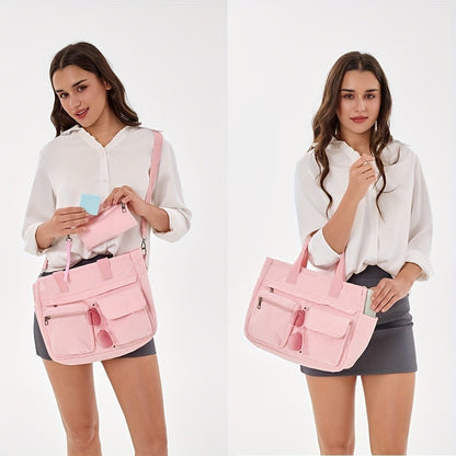2pcs Set: Women'S Large Corduroy Tote Bag, Perfect as a Laptop Bag, Crossbody Shoulder Bag, Hobo Messenger Bag, Handbag, Travel Bag, Gym Tote Work Travel