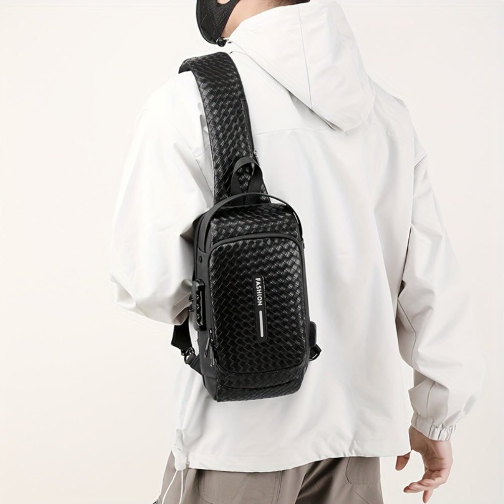 PU material high-quality chest bag with large capacity, password lock, USB charging interface, High Quality and scratch resistant, motorcycle charter bag, leisure multi pocket waist bag, backpack, shoulder bag