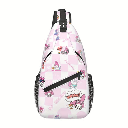 Hello Kitty Sling Backpack For Women - Casual Geometric Crossbody With Cartoon Theme, Lightweight With Adjustable Strap, Zipper Closure, Nylon Lining, Positioning Printing Waist Pack, Travel Backpack For Men Laptop Bag