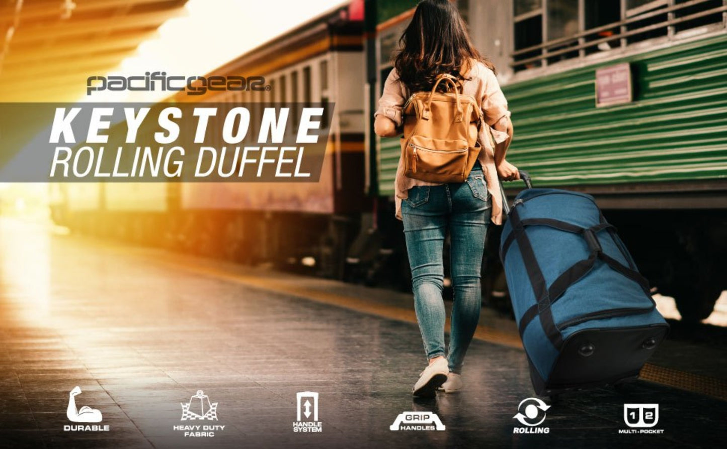 Pacific Gear Keystone 30" Polyester Upright Rolling Duffel Bag | Large Capacity, Lightweight, Retractable Handle & Recessed Wheels | Navy, Bright Red, Black, Grey, Purple, Olive - for Sports, Long Trips, & Camping