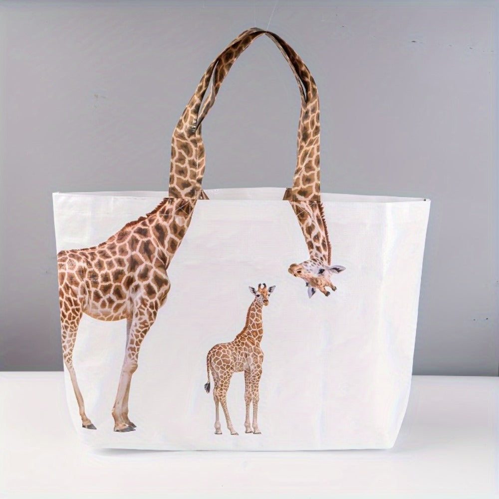 1 creative giraffe tote bag woven bag, gift shopping bag composite woven bag giraffe tote bag, travel storage large capacity handbag, waterproof and moisture-proof, reusable