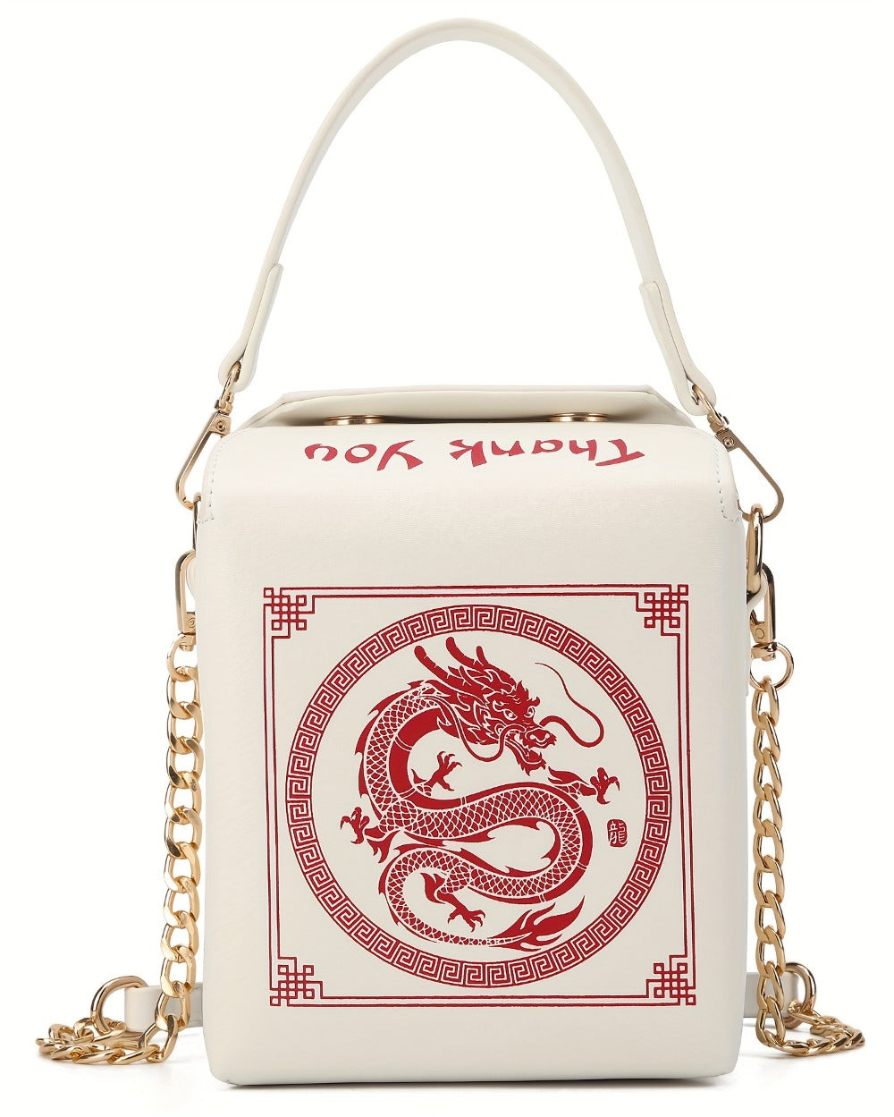 Messenger Loong Shoulder Purse, Chinese Takeout Crossbody Bag for Women, Novelty Dragon Pattern Fun Handbag