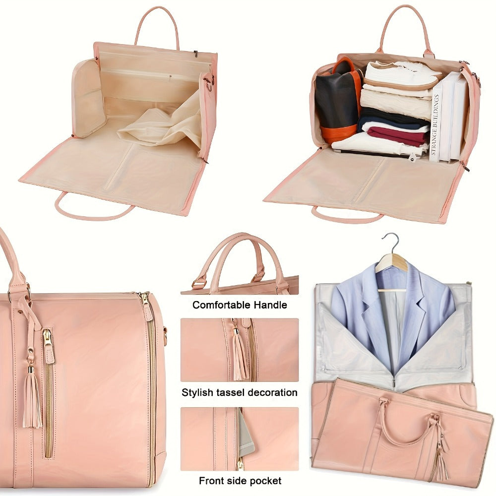 Convertible Garment Bag with Shoulder Strap, 4-In-1 Nylon Suit Travel Bag, Foldable Storage for Business Trips