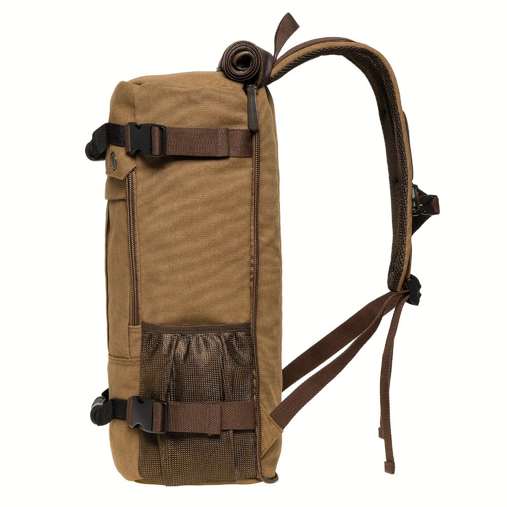 Multifunctional Canvas Travel Backpack For Students, Fits 17" Laptop, Durable, With Multiple Compartments & Large Capacity, Ideal For Hiking & Outdoor Leisure, Unisex Gift, Available In Army Green, Black & Khaki, 6.29gal