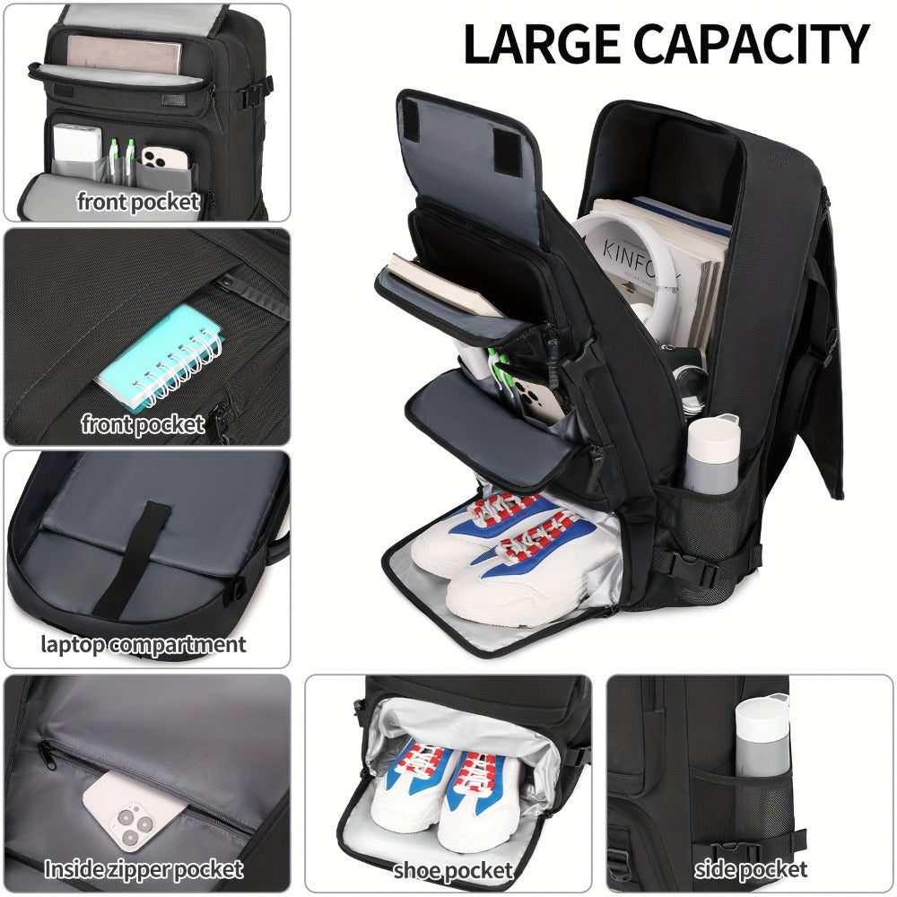 Men's travel backpack with laptop compartment, shoe compartment and adjustable strap - hiking, business and outdoor adventures
