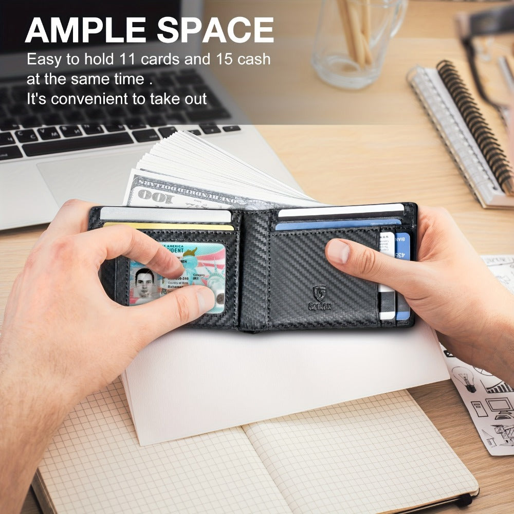 1pc Ultra-Thin Men'S Wallet - Carbon Fiber Inspired, RFID-Blocking, Minimalist Design - Perfect for Daily Use & With Stylish Gift Box