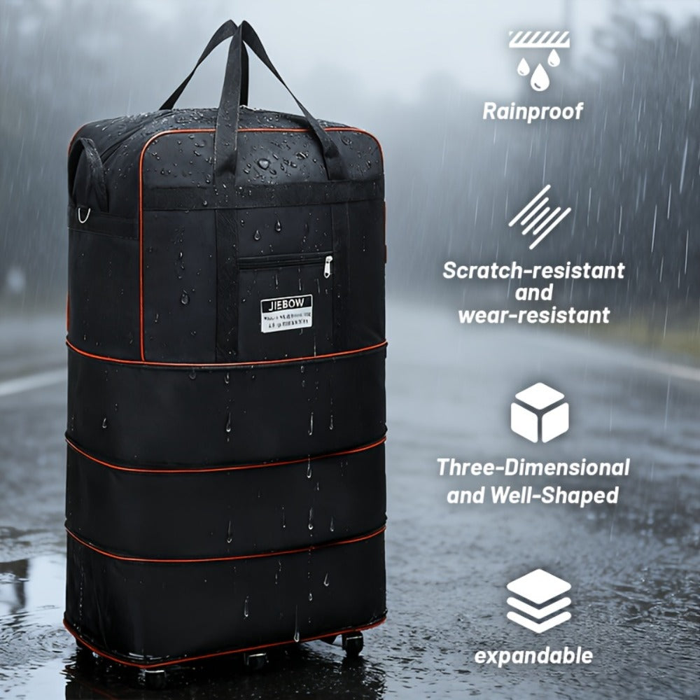 6-Wheel Expandable Travel Duffle - Foldable Large Capacity Suitcase with Reinforced Stitching, Black & Red Accents, Durable Plastic Construction - Sleek Minimalist Design for Business Trips, Study Abroad, Moving & Home Storage, Luggage for Travel, Robust