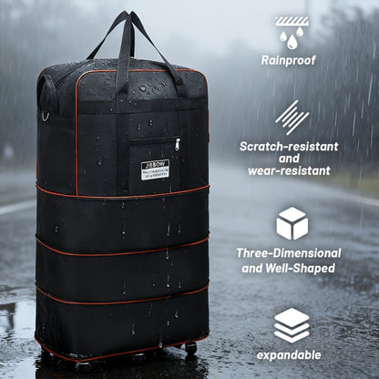 6-Wheel Expandable Travel Duffle - Foldable Large Capacity Suitcase with Reinforced Stitching, Black & Red Accents, Durable Plastic Construction - Sleek Minimalist Design for Business Trips, Study Abroad, Moving & Home Storage, Luggage for Travel, Robust