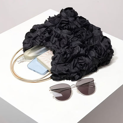 [Weddings And Prom] Women's Elegant Dinner Clutch Rose Flora Lace Trim-Nylon/Wedding Handbag for Party, Prom, Night Out Buckle Opening White/Black for Party Clutch for Special Events, Weddings And Prom