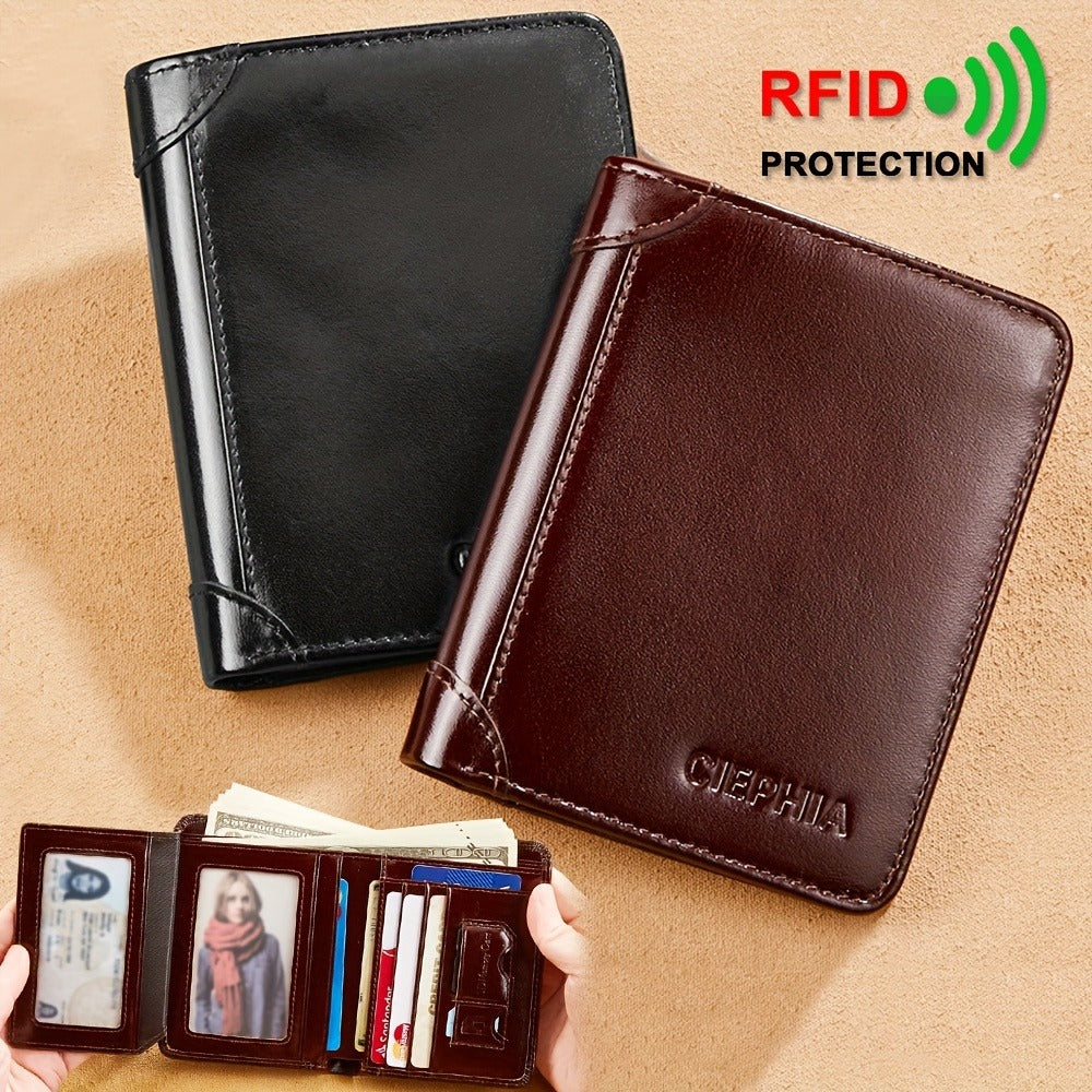 Men's Genuine Leather Wallet, RFID Blocking Protection Slim Short Top Layer Cowhide Wallet, Multifunction Trifold Wallet, Vintage Oil Wax Credit Card Wallet, Gifts for Men