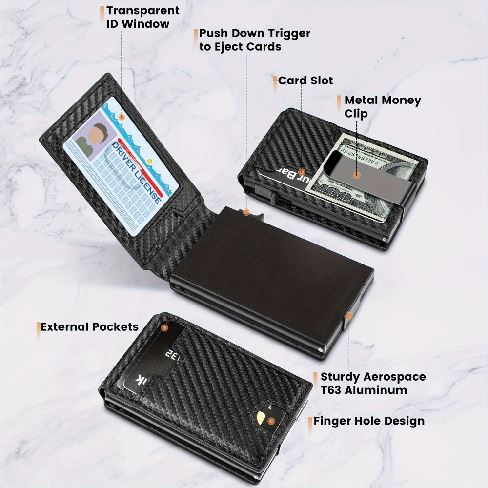 Men'S Easy Wallet - Carbon Fiber Wallet with Wallet, Slim Leather Slot, Credit Card Clip, RFID Shielded Bifold