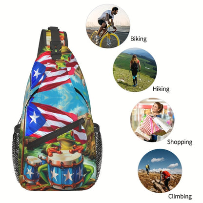 [Christmas Gifts] Crossbody Chest Bag Hiking Puerto Rico And Frogs Shoulder Bag Folding Large Capacity Fashion Durable Can Be Used For Shopping, Work, Leisure Travel Beach Bag Fishing Backpack Travel Accessories Must Have Backpack For School Back Christma