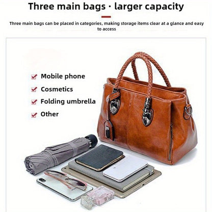 Women'S Vintage Large Capacity Hand Tote Bag - Single Shoulder Design with Detachable Straps, Perfect for Everyday Use