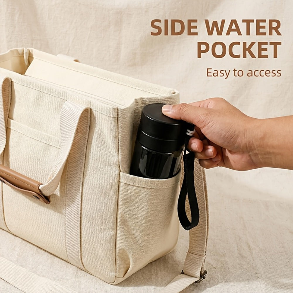 New Large Capacity Canvas Tote Bag with Multi Pockets Crossbody Tote Bag for Women Bible Handbag Everything Tote Bags with Compartments, Suit for Travel, Daily And Work