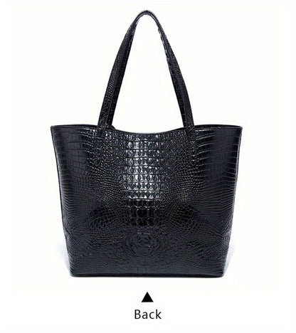 Stylish Two-Part Tote Bag Featuring a Crocodile Design And Elegant Metal Details, Offering Ample Storage for Versatile Carrying Options, Ideal for Various Occasions