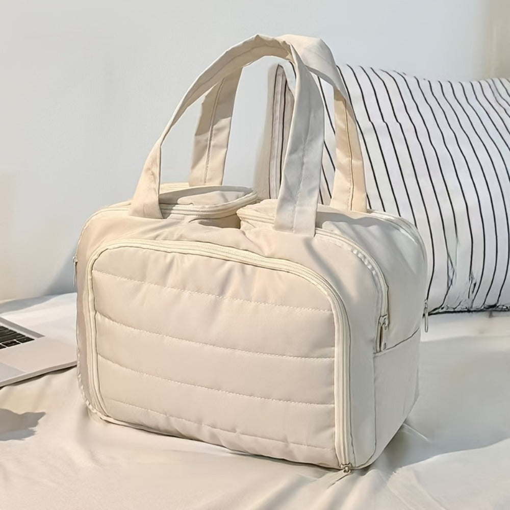 [Travel Makeup Bag] Elegant Standing Travel Makeup Bag with Large Capacity Multi-Compartment - Portable Handle Wash Bag Suitable for Daily Use & -the, Nylon Case with Standing Design ()