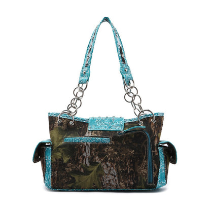 Western Style Camouflage Handbag with Decorative Buckles, Carved Rural Rivets, Crossbody Women'S Bag, Shoulder Bag, Wallet Set