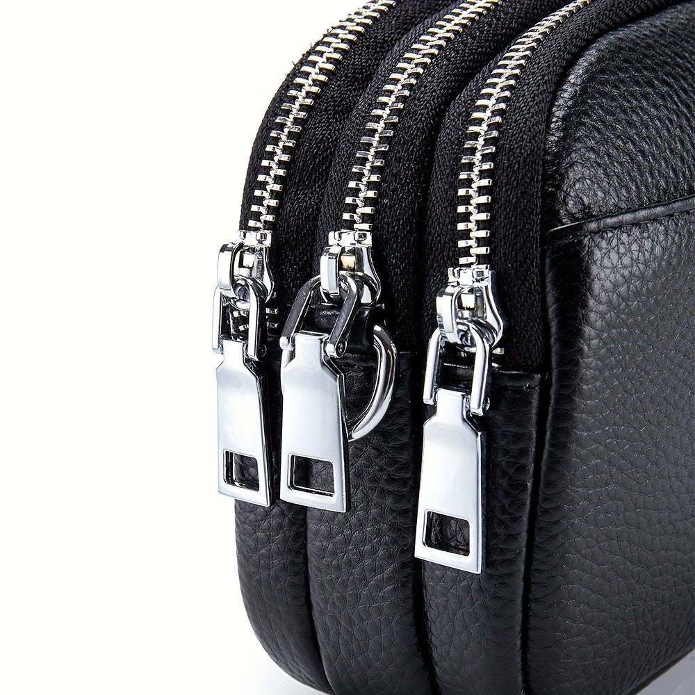 Crossbody Bags for Women Small Genuine Leather Shoulder Purse Cross Body Bag with Triple Top Zipper Adjustable Strap - Stylish & Functional - For Everyday Use & Travel - Perfect Gift for Women
